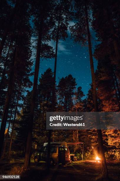 canada, british columbia, kitwanga, camping at night - campfire no people stock pictures, royalty-free photos & images