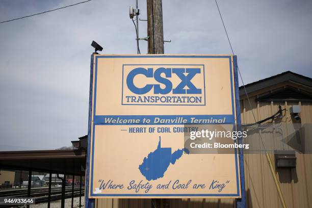 Signage is displayed outside the CSX Transportation Inc. Train terminal building in Danville, West Virginia, U.S., on Saturday, April 14, 2018. CSX...