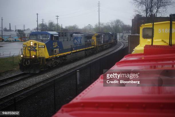 Transportation Inc. Freight locomotive pulls a train through Louisville, Kentucky, U.S., on Sunday, April 15, 2018. CSX Corp. Is scheduled to release...