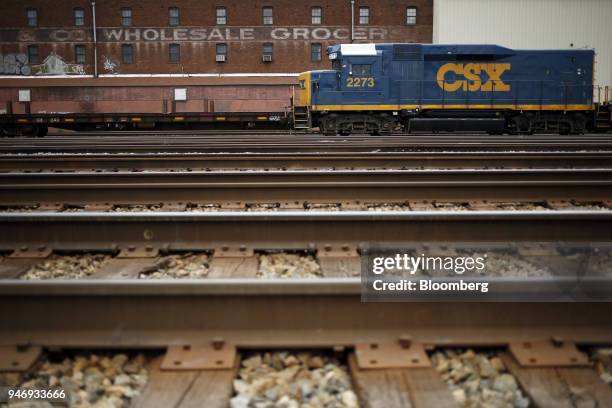 Transportation Inc. EMD GP-30 road slug freight locomotive sits parked on train tracks in Huntington, West Virginia, U.S., on Saturday, April 14,...