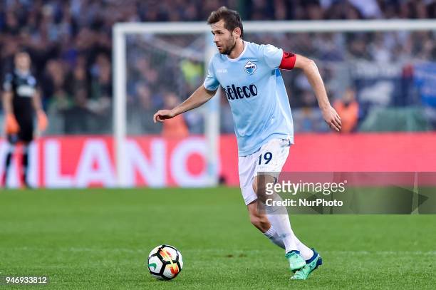 Senad Lulic of Lazio during the Serie A match between Lazio and Roma at Olympic Stadium, Roma, Italy on 15 April 2018.