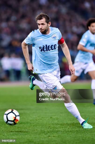 Senad Lulic of Lazio during the Serie A match between Lazio and Roma at Olympic Stadium, Roma, Italy on 15 April 2018.