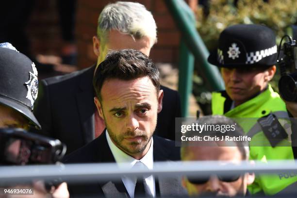 Ant McPartlin leaves Wimbledon Magistrates Court on April 16, 2018 in London, England. Anthony McPartlin, one half of the television presenting duo...