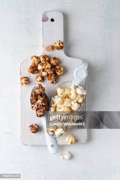 various sorts of popcorn - caramel popcorn stock pictures, royalty-free photos & images