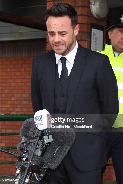 Ant McPartlin at Wimbledon Magistrates Court on April 16, 2018 in London, England. Anthony McPartlin, one half of the television presenting duo Ant...