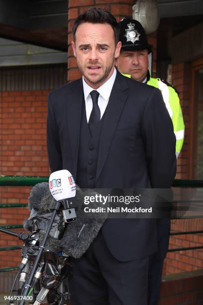 Ant McPartlin at Wimbledon Magistrates Court on April 16, 2018 in London, England. Anthony McPartlin, one half of the television presenting duo Ant...