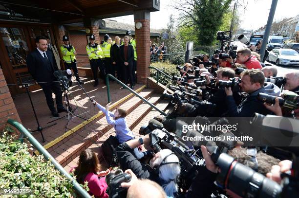 Ant McPartlin makes a statement as he leaves Wimbledon Magistrates Court on April 16, 2018 in London, England. Anthony McPartlin, one half of the...