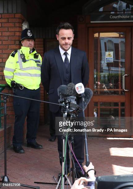 Presenter Anthony McPartlin speaking outside The Court House in Wimbledon, London, after being fined &pound;86,000 at Wimbledon Magistrates' Court...