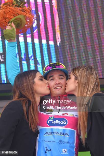Podium / Pello Bilbao of Spain and Astana Pro Team in the purple leaders jersey / Celebration / during the 42nd Tour of the Alps 2018, Stage 1 a...