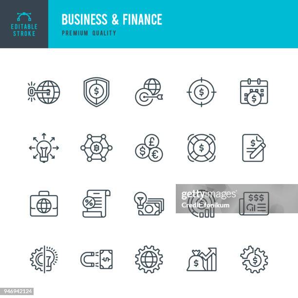 & unternehmensfinanzierung - vektor-linie-icons set - aktenmappe stock-grafiken, -clipart, -cartoons und -symbole