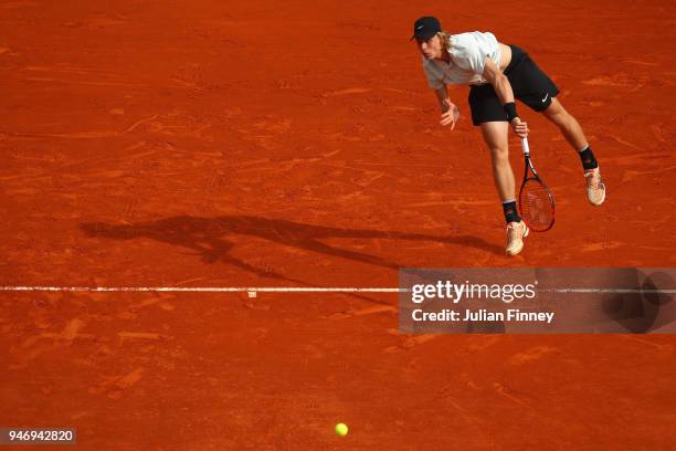 Denis Shapovalov of Canada in action in his singles match against Stefanos Tsitsipas of Greece during day two of ATP Masters Series: Monte Carlo...