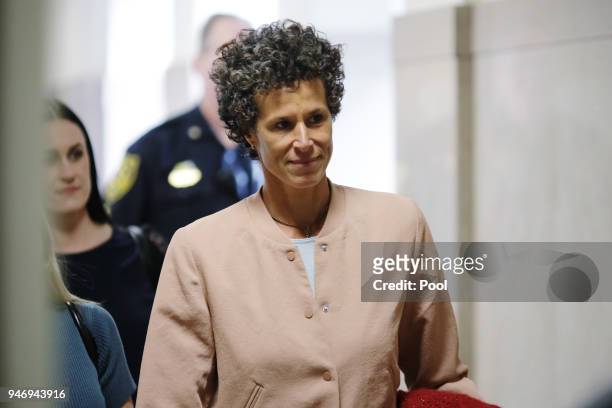 Andrea Constand, plaintiff for the Bill Cosby trial, arrives at the Montgomery County Courthouse for the sixth day of his sexual assault retrial on...