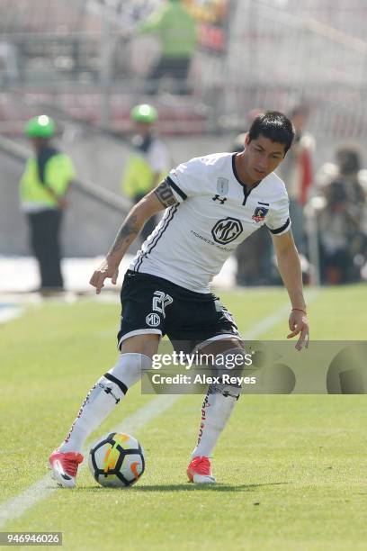 Jaime Valdes of Colo Colo controls the ball during a match between U de Chile and Colo Colo as part of Torneo Scotiabank 2018 at Nacional Stadium of...