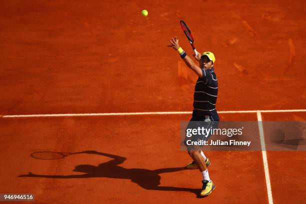 Dusan Lajovic of Serbia in action in his singles match against Novak Djokovic of Serbia during day two of ATP Masters Series: Monte Carlo Rolex...