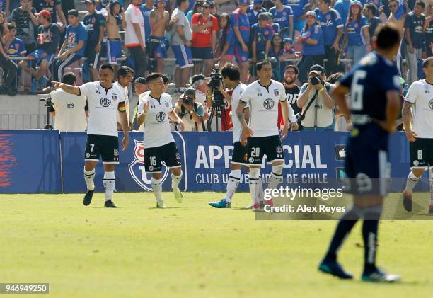 Esteban Paredes of Colo Colo celebrates after scoring the second goal of his team during a match between U de Chile and Colo Colo as part of Torneo...