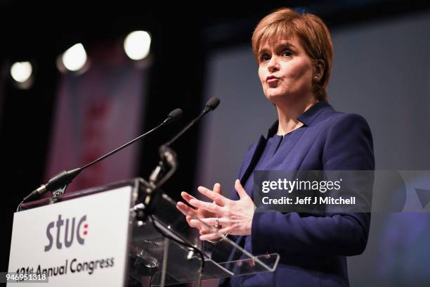 Nicola Sturgeon addresses the Scottish Trade Union Congress on March 16, 2018 in Aviemore, Scotland. Trade Unionists are gathering for the STUC 121st...