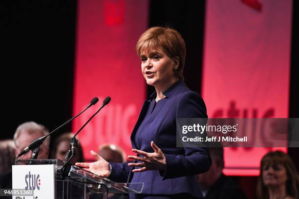 Nicola Sturgeon addresses the Scottish Trade Union Congress on March 16, 2018 in Aviemore, Scotland. Trade Unionists are gathering for the STUC 121st...