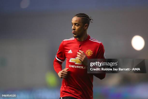 Cameron Borthwick-Jackson of Manchester United during the Premier League 2 match at Manchester City Football Academy on April 13, 2018 in Manchester,...