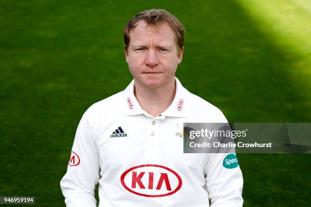 Gareth Batty of Surry CCC poses for a head shot during the Surrey CCC Photocall at The Kia Oval on April 16, 2018 in London, England.