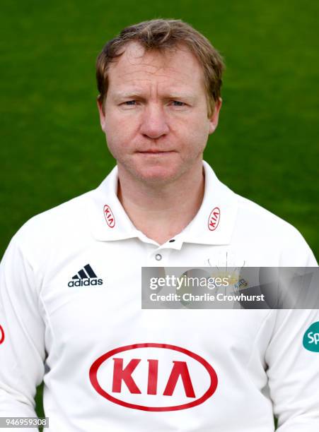 Gareth Batty of Surry CCC poses for a head shot during the Surrey CCC Photocall at The Kia Oval on April 16, 2018 in London, England.