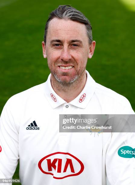 Rikki Clarke of Surry CCC poses for a head shot during the Surrey CCC Photocall at The Kia Oval on April 16, 2018 in London, England.