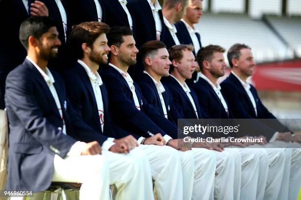 Jade Dernbach poses for the squad photo during the Surrey CCC Photocall at The Kia Oval on April 16, 2018 in London, England.