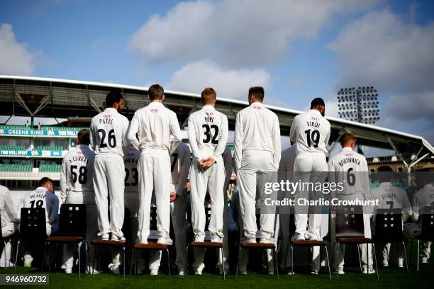 Back view of the Surrey CCC squad photo during the Surrey CCC Photocall at The Kia Oval on April 16, 2018 in London, England.
