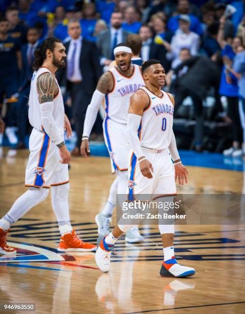 Russell Westbrook of the Oklahoma City Thunder during the game against the Utah Jazz during Game one and Round one of the 2018 NBA Playoffs on April...