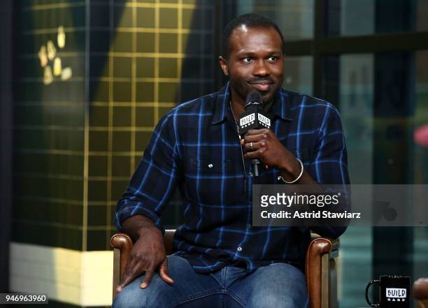 Actor Joshua Henry discusses the Broadway revival of Carousel at Build Studio on April 16, 2018 in New York City.