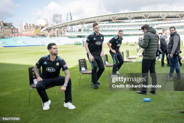 Jade Dernbach of Surrey CCC poses during the Surrey CCC Photocall at The Kia Oval on April 16, 2018 in London, England.