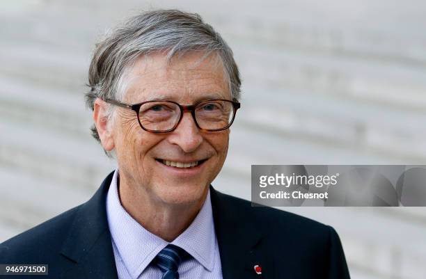 Co-chairman and co-founder of the The Bill and Melinda Gates Foundation, Bill Gates speaks to the media after his meeting with French president...
