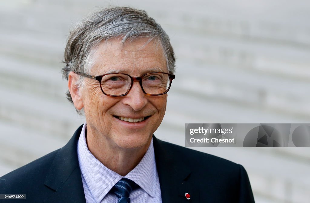 French President Emmanuel Macron Receives Bill And Melinda Gates At Elysee Palace