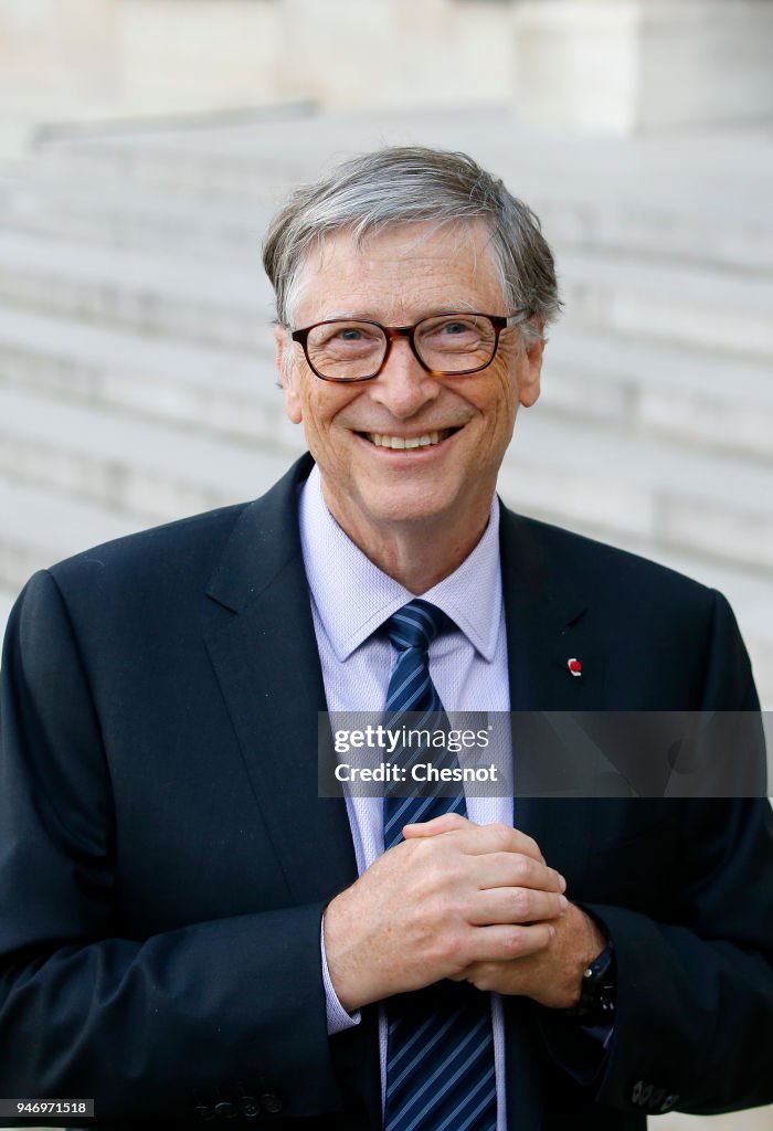 French President Emmanuel Macron Receives Bill And Melinda Gates At Elysee Palace