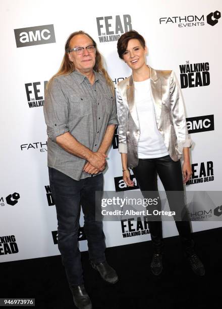 Director Greg Nicotero and actress Maggie Grace arrive for the Fathom Events And AMC's "Survival Sunday: The Walking Dead And Fear The Walking Dead"...