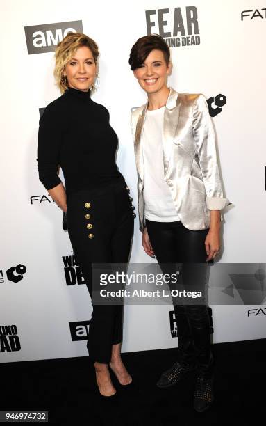 Actress Jenna Elfman and actress Maggie Grace arrive for the Fathom Events And AMC's "Survival Sunday: The Walking Dead And Fear The Walking Dead"...