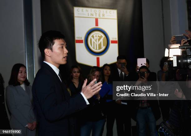 Internazionale Milano board member Steven Zhang Kangyang speaks with the media during the unveiling of FC Internazionale 'Innovative Passion' Concept...