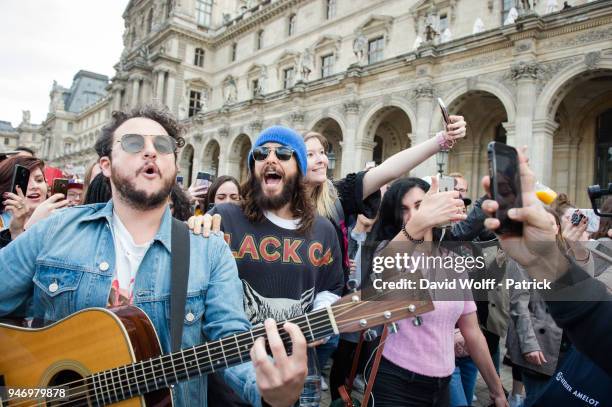 Jared Leto of 30 Seconds to Mars arrives for an unexpected showcase at Musee du Louvre on April 16, 2018 in Paris, France.