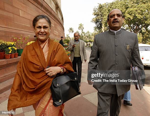 Jaya Bachchan and Amar Singh at Parliament in New Delhi on December 16, 2009.