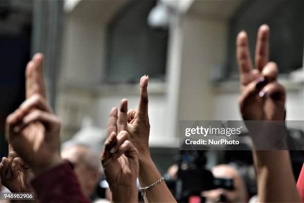 Women flash victory signs during a demonstration staged by Turkey's main opposition Republican People's Party , protesting the state of emergency on...