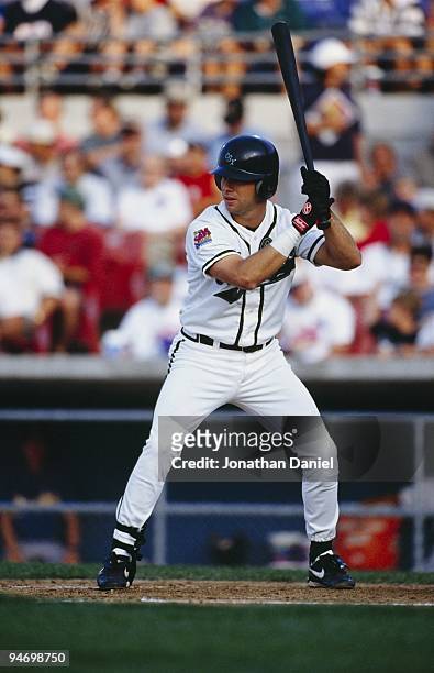Todd Helton of Colorado Springs Sky Sox stands ready at bat during the 1997 Triple A All-Star Game between National League and American League at...