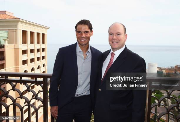 Rafael Nadal of Spain poses on his balcony with Albert II, Prince of Monaco during Day Two of the ATP Masters Series Monte Carlo Rolex Masters at...