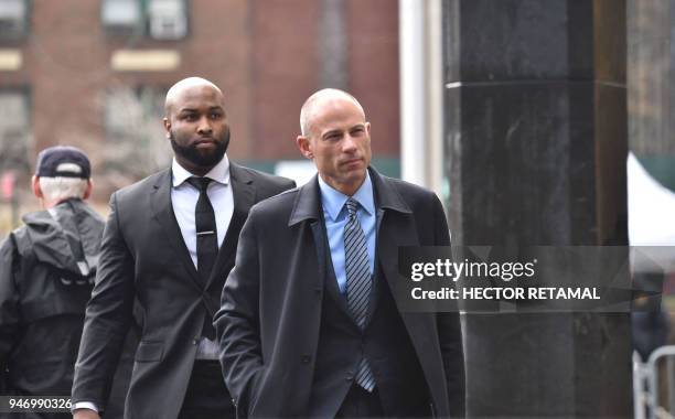 Attorney for Stormy Daniels, Michael Avenatti , arrives for a court hearing at the US Courthouse in New York on April 16, 2018. President Donald...