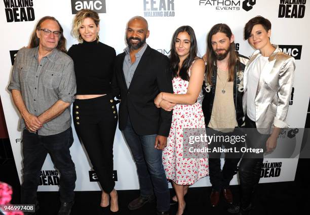 Greg Nicotero, Jenna Elfman, Khary Payton, Alanna Masterson, Tom Payne and Maggie Grace arrive for the Fathom Events And AMC's "Survival Sunday: The...