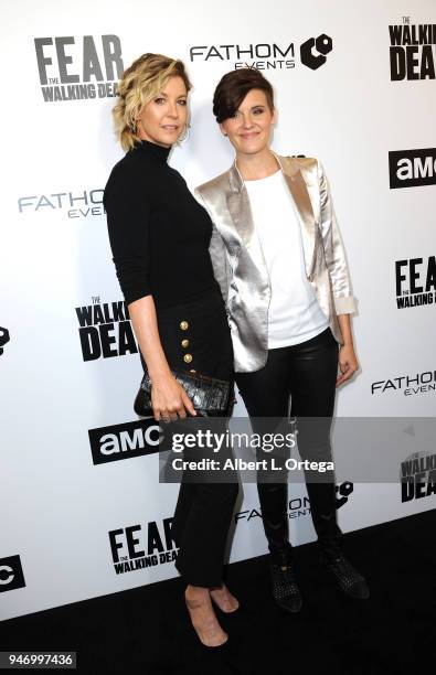 Actress Jenna Elfman and actress Maggie Grace arrive for the Fathom Events And AMC's "Survival Sunday: The Walking Dead And Fear The Walking Dead"...