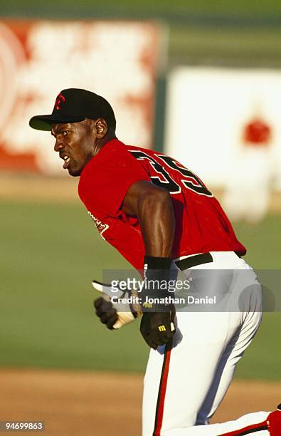 Michael Jordan of the Scottsdale Scorpions runs during a Arizona Fall League game on October 26, 1994.