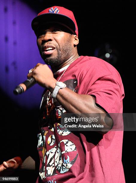 Rapper 50 Cent performs during the Power 106 Cali Christmas at the Gibson Ampitheater on December 16, 2009 in Los Angeles, California.