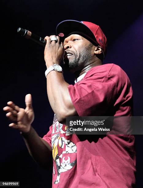 Rapper 50 Cent performs during the Power 106 Cali Christmas at the Gibson Ampitheater on December 16, 2009 in Los Angeles, California.