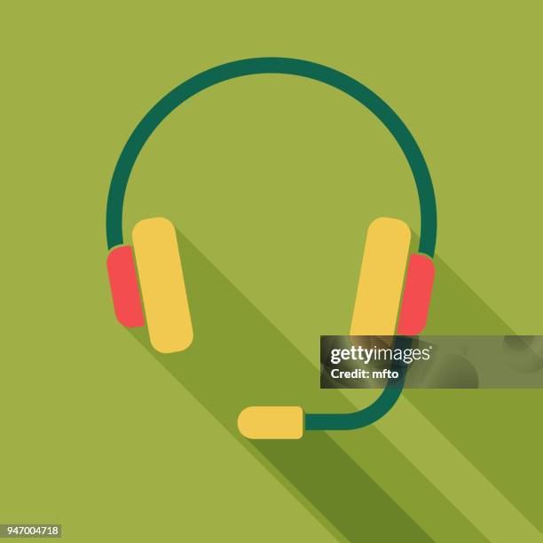 headphones flat design icon - headset microphone stock illustrations