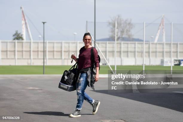 Michela Franco at her arrival before the Juventus Women first training session at Jtc in Continassa on April 16, 2018 in Turin, Italy.
