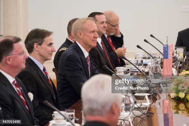 Governor of Illinois Bruce Rauner during the meeting with President of Poland Andrzej Duda at Presidential Palace in Warsaw, Poland on 16 April 2018